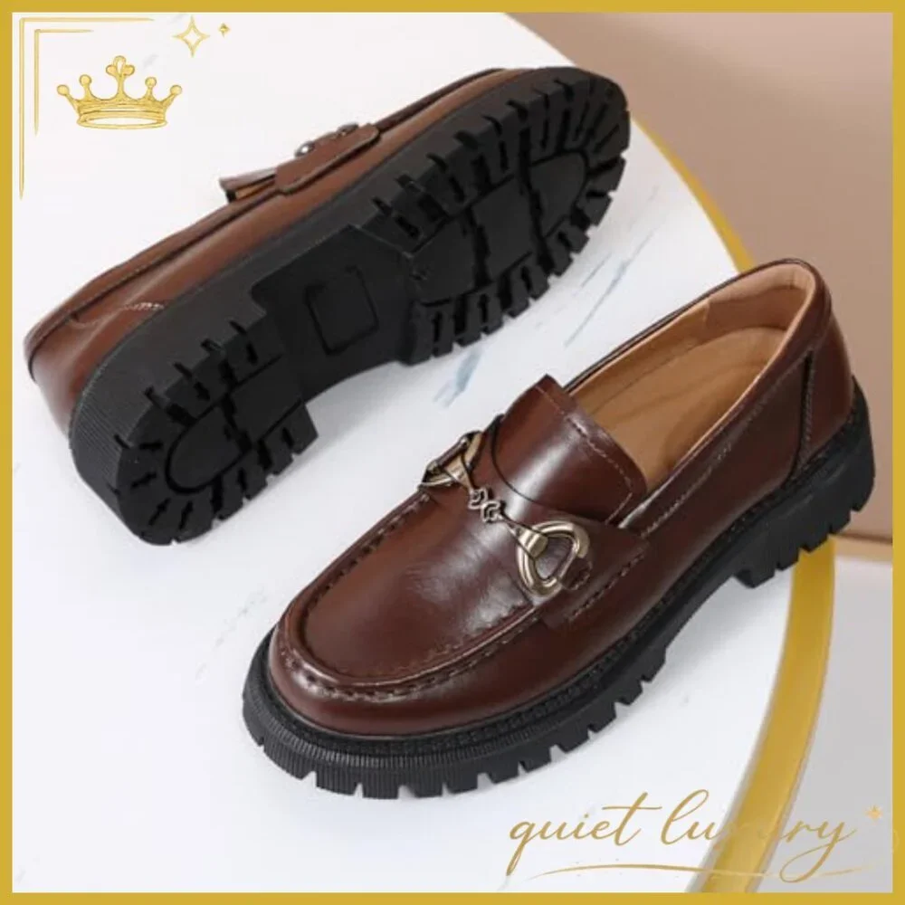 Leather Platform Loafers with Chunky Heel for Office and Casual Wear - Picture 5 of 7